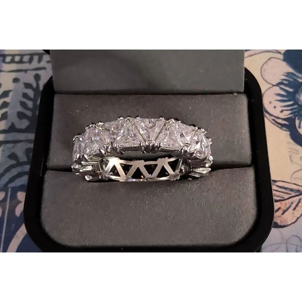 7.26 Carat Trillion Cut Sim Diamond Bridal Anniversary Eternity Band Ring Sz 8